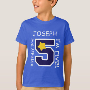 T-shirt 5ème BLEU de garçon d'anniversaire un nom fait s