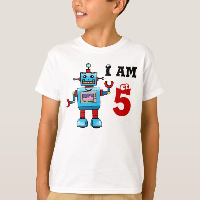 T-shirt 5ème cadeau de garçon d'anniversaire - robot (Devant)