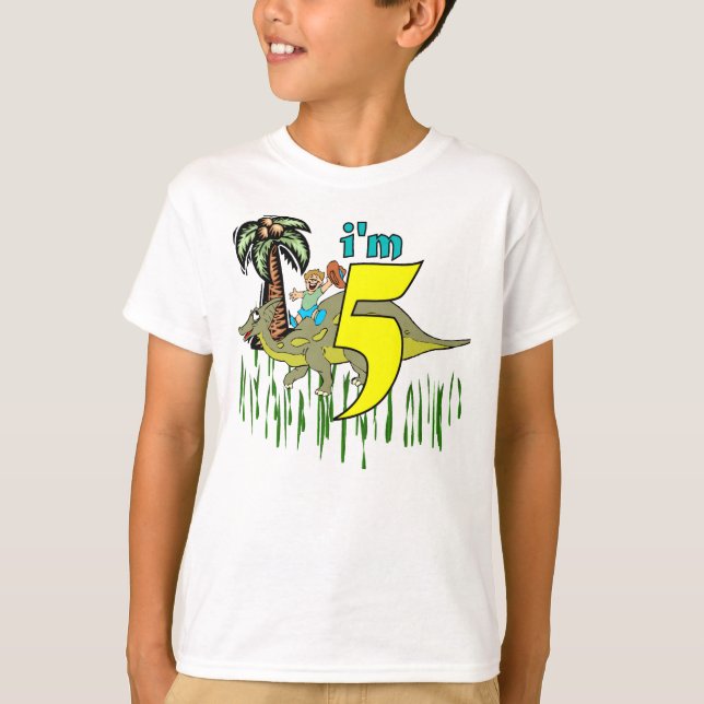 T-shirt 5ème dinosaure d'anniversaire de garçon (Devant)