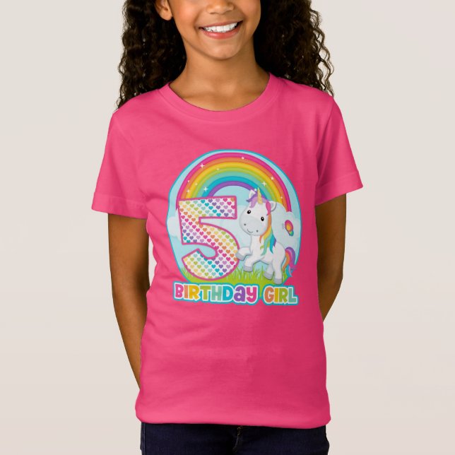 T-Shirt 5ème Licorne d'arc-en-ciel d'anniversaire - fille (Devant)