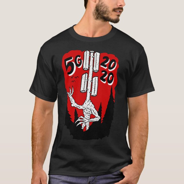 T-shirt 5G 2020. Tête de tour de conspiration de téléphone (Devant)
