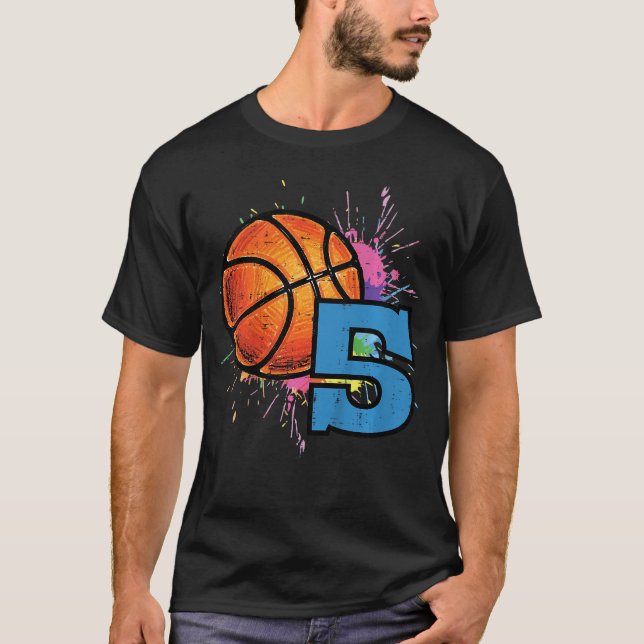 T-shirt 5th Birthday Basketball 5 Year Old Bday Sports Boy (Devant)
