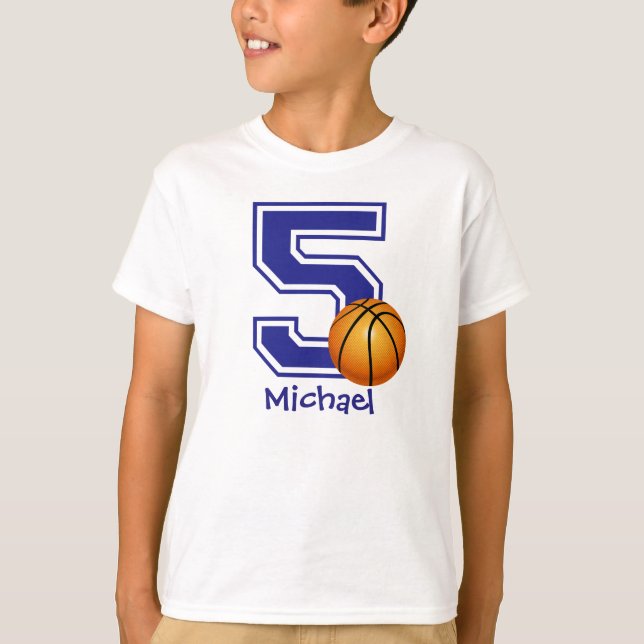 T-shirt 5th Birthday boy basketball personalized (Devant)