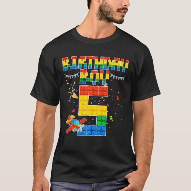T-shirt 5Th Birthday Boy Building Brick 5 Years Old Blocks (Devant)