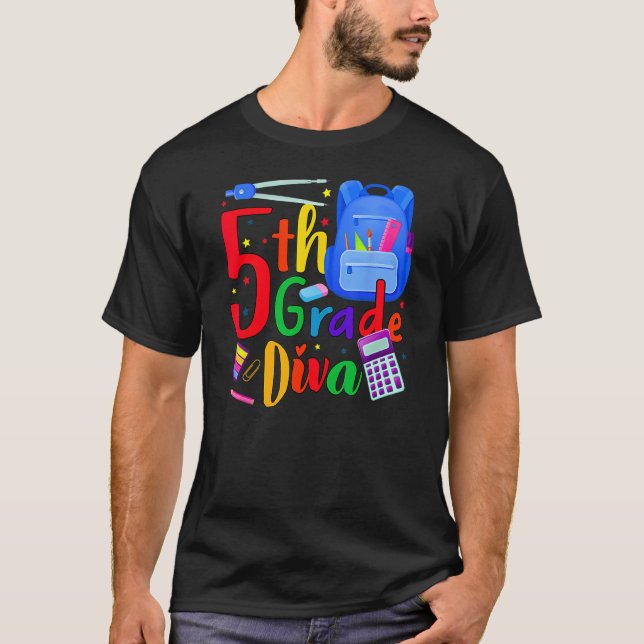 T-shirt 5th Grade Fifth Grader Rocks Back To School Diva (Devant)