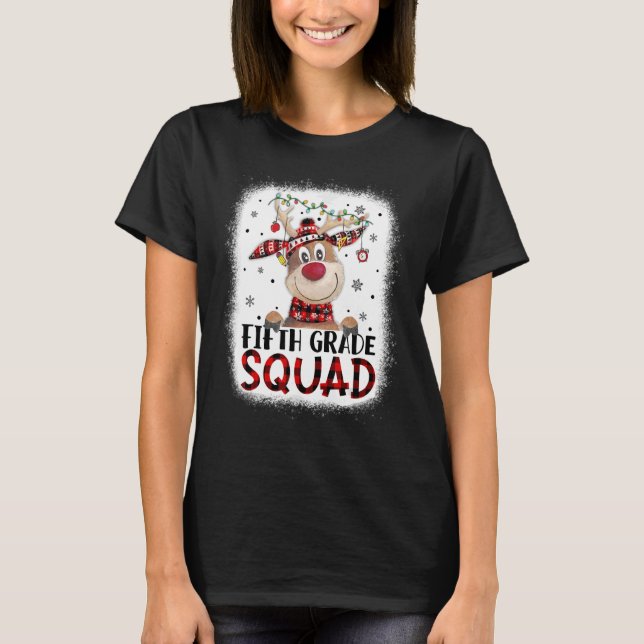 T-shirt 5th Grade Squad Plaid Reindeer Santa Hat Teacher C (Devant)