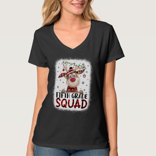 T-shirt 5th Grade Squad Plaid Reindeer Santa Hat Teacher C (Devant)