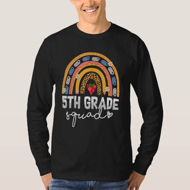 T-shirt 5th Grade Squad Rainbow Leopard Print Team Back to (Devant)
