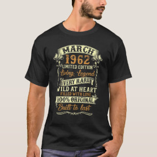 T-shirt 60 Ans Mars 1962 Anniversaire Pour Hommes Femmes V