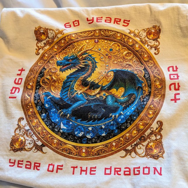 T-shirt 60e anniversaire Année du Cool du Dragon Ornate Go (1964 milestone sixty birthday guest of honor shirt with Chinese year of the dragon  illustration.)