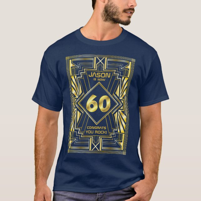 T-shirt 60e anniversaire Art Déco Gold Blue Great Gatsby (Devant)