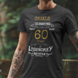 T-shirt 60e anniversaire Black White Gold Mens<br><div class="desc">Un T-shirt d'anniversaire vintage avec un message sincère. Ajoutez le nom et changez l'année à l'aide du modèle.</div>
