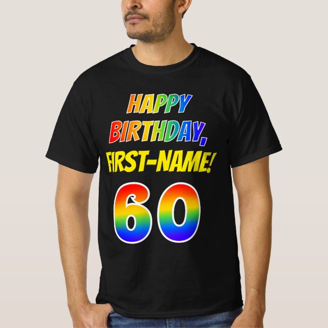 T-shirt 60e anniversaire — Bold, Fun, Rainbow 60, Nom pers (Devant)