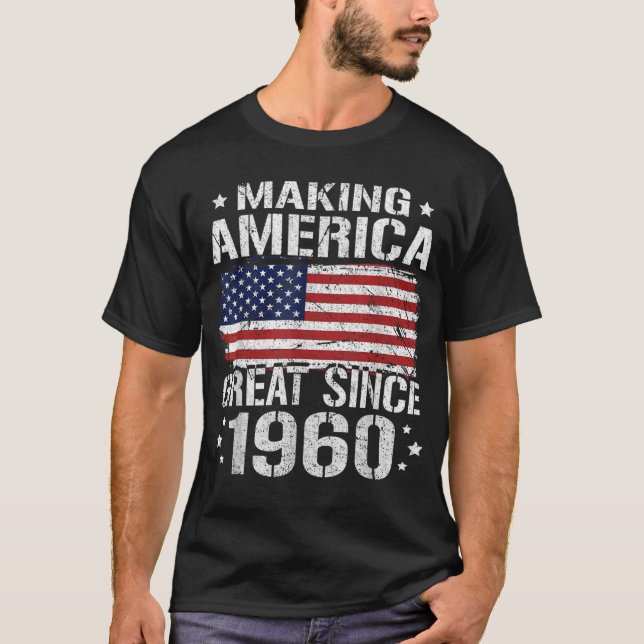 T-shirt 60e anniversaire cadeaux USA American Flag 1960 60 (Devant)