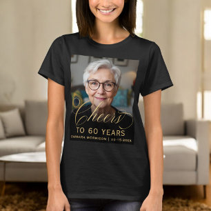 T-shirt 60e anniversaire de fête Photo Gold Script Cheers