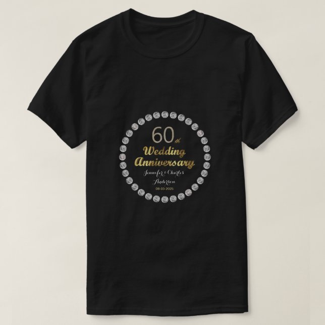 T-shirt 60e Anniversaire du Mariage diamant Typographie de (Design devant)
