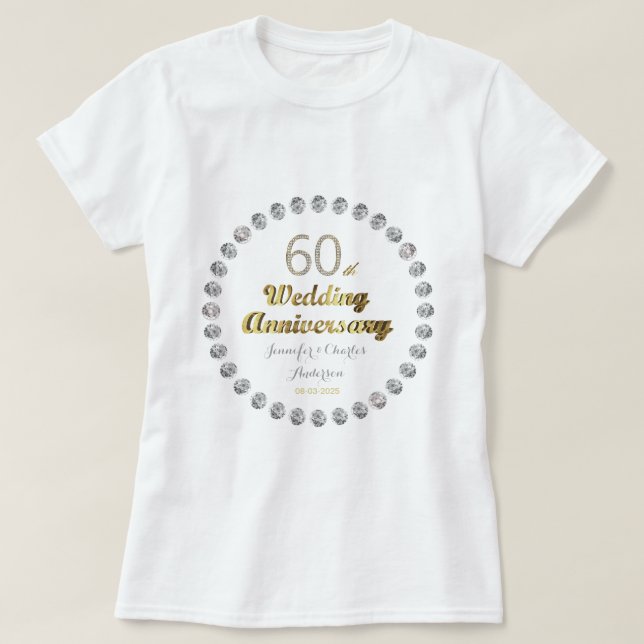 T-shirt 60e Anniversaire du Mariage diamant Typographie de (Design devant)