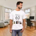 T-shirt 60e anniversaire photo personnalisée monogramme me<br><div class="desc">Pour un 60ème anniversaire en cadeau ou pour la fête. Un collage de 3 de vos photos de lui-même amis,  famille,  intérêts ou animaux de compagnie. Personnalisez et ajoutez son nom,  60 ans et une date. Date de naissance ou date de la fête d'anniversaire. Texte gris et noir.</div>