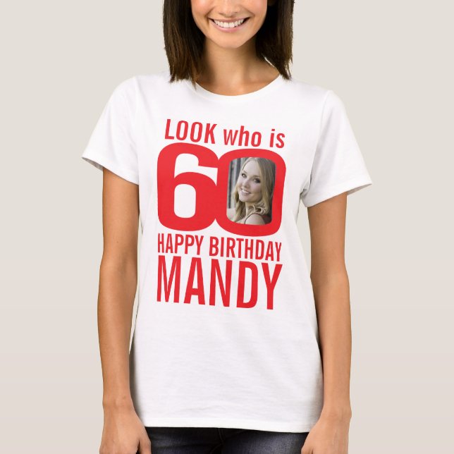 T-shirt 60e anniversaire rouge look 60 photo personnalisée (Devant)