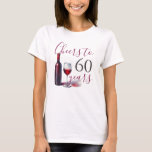 T-shirt 60e anniversaire T Shirts pour une fête du vin<br><div class="desc">Célébrez son jalon en beauté avec ce T-shirt d'anniversaire "Cheers to 60 Years" sur le thème du vin, qui comprend une bouteille illustrée de vin et de verre. Conçu pour le confort et la personnalité, il est parfait pour tous ceux qui recherchent des t-shirts de 60e anniversaire. Utilisez les champs...</div>