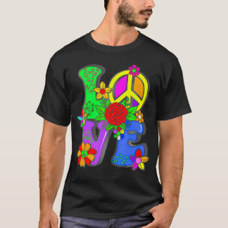 T-shirt 60's 70's Flower Power Hippy Super Love Peace Hip