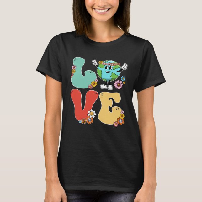 T-shirt 60s 70s Retro Love World Earth Day 2023 Teacher Sc (Devant)