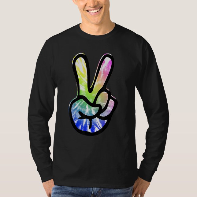 T-shirt 60s 70s Tie Dye Peace Hand Sign   Hippie (Devant)