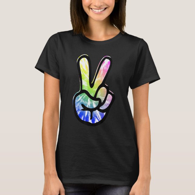 T-shirt 60s 70s Tie Dye Peace Hand Sign   Hippie (Devant)