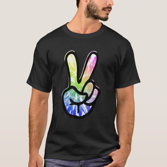 T-shirt 60s 70s Tie Dye Peace Hand Sign   Hippie 1 (Devant)