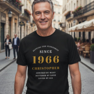 T-shirt 60th Birthday 1966 Ajouter Nom Black Gold Party