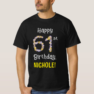 T-shirt 61e anniversaire : Fleurs florales Numéro "61" + N