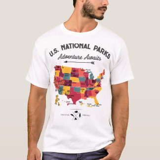 T-shirt 62 National Parks Map Toxits US Park Vintage Campi