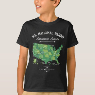 T-shirt 63 Carte des parcs nationaux Parc américain Rétro