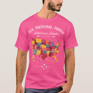 T-shirt 63 Parcs nationaux Carte Us Park Retro Camping Vin