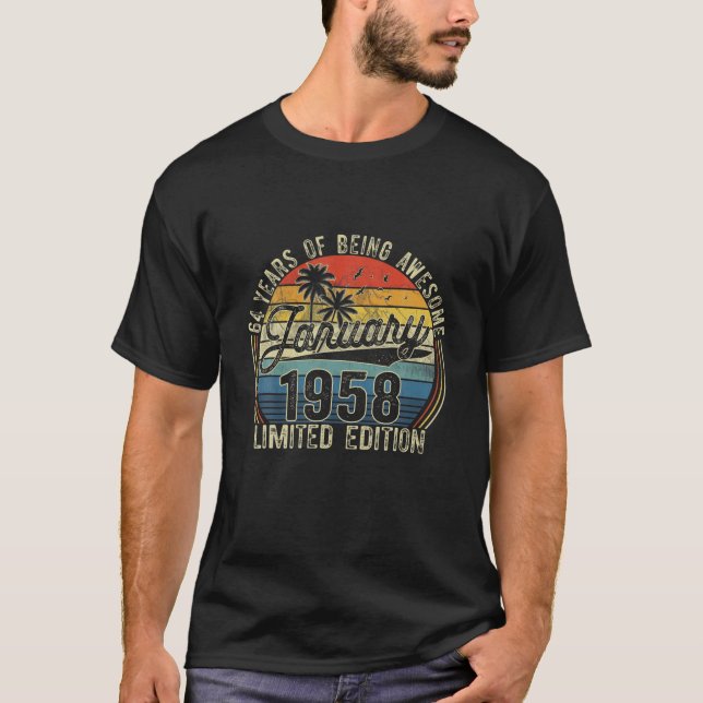 T-shirt 64E Anniversaire Cadeau Retro Janvier 1958 64 Ans  (Devant)