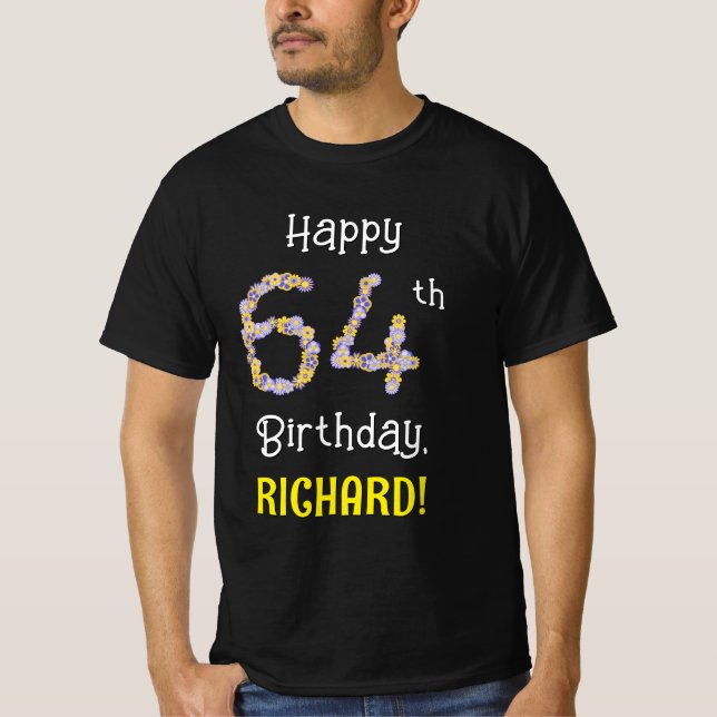 T-shirt 64e anniversaire : Floral Flowers Numéro "64" + No (Devant)