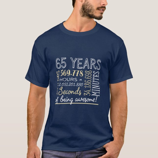 T-shirt 65e anniversaire - 65 ans dans les heures Noir et  (Devant)