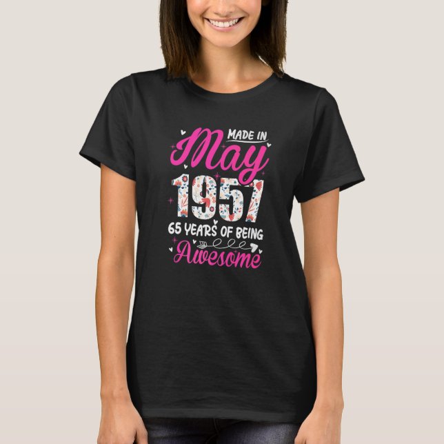 T-shirt 65e anniversaire stupéfiant depuis mai 1957 Floral (Devant)