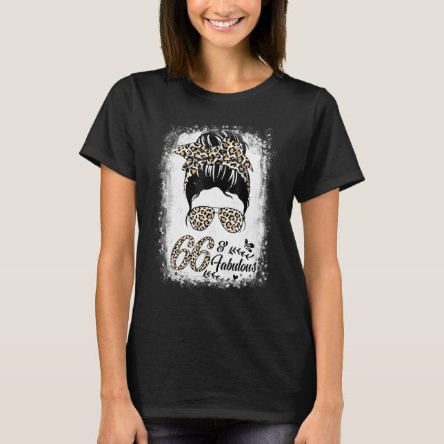 T-shirt 66 ans Fabuleux Messy Bun Leopard 66e naissance (Devant)