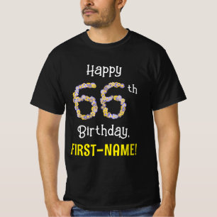 T-shirt 66e anniversaire : Fleurs florales Numéro "66" + N
