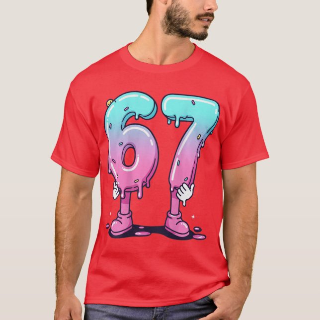 T-shirt 67 Cartoon Number Poster For Birthday Celebration  (Devant)