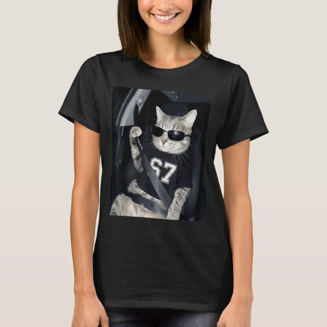 T-shirt 67 Cat Wearing Sungles Gen Alpha Funny Six Seven 6 (Devant)