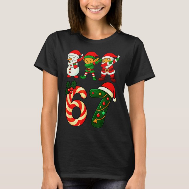 T-shirt 67 Christmas Dabbing Santa Elf Snowman Funny Six S (Devant)