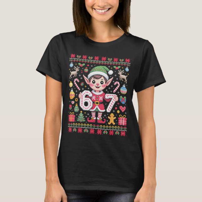 T-shirt 67 Christmas Elf Ugly Sweater Cute 6 7 Meme Xmas B (Devant)