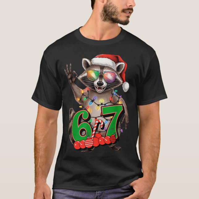 T-shirt 67 Christmas Funny Raccoon Festive 6-7 Meme Boys G (Devant)