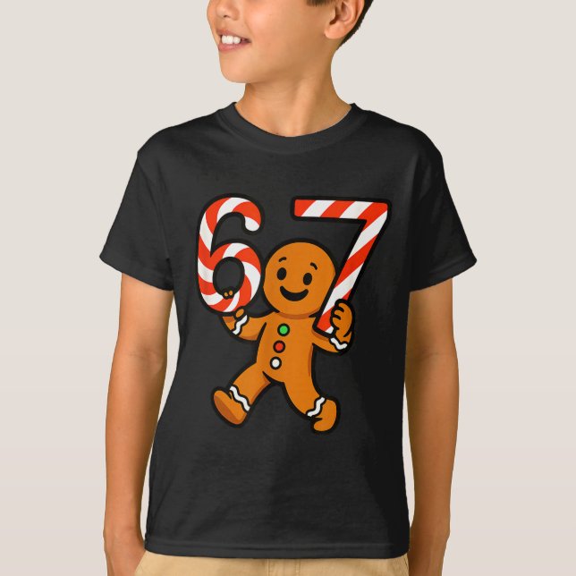 T-shirt 67 Christmas Gingerbreadman Candy Cane 6 7 Meme Xm (Devant)