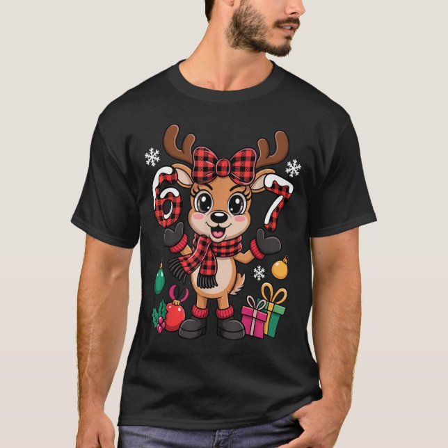 T-shirt 67 Christmas Outfit Women Meme Reindeer Six Seven  (Devant)