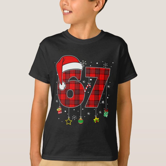 T-shirt 67 Christmas Plaid Santa Hat Funny Family Matching (Devant)
