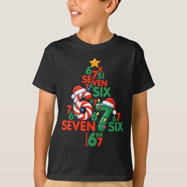 T-shirt 67 Christmas Tree Candy Cane Holiday Six Seven Mem (Devant)