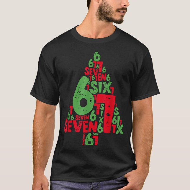 T-shirt 67 Christmas Tree Holiday Six Seven Meme Brainrot  (Devant)